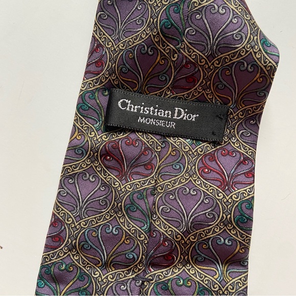 Vintage Christian Dior Monsieur Neck Tie Geometric Design Silk Designer Men's - Picture 9 of 11